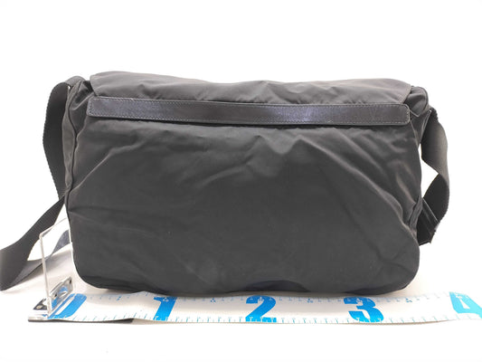 PRADA Nylon Messenger Bag with Double Pockets, Tessuto, Black Nylon Shoulder Bag