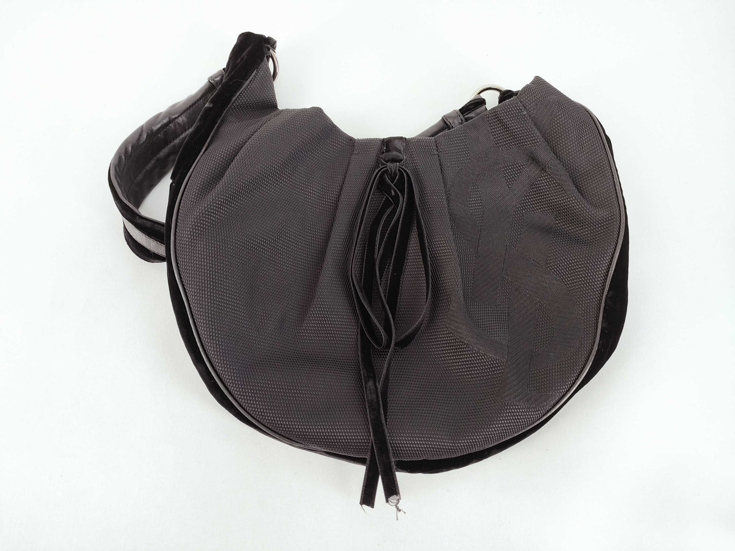 SAINT LAURENT Canvas Velvet Logo Mombasa Style Shoulder Bag