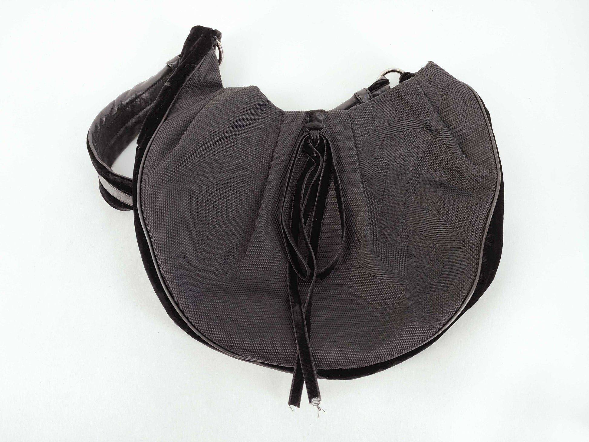 SAINT LAURENT Canvas Velvet Logo Mombasa Style Shoulder Bag