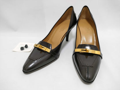 HERMES Kelly Hermes Heel Pumps, Brown Leather, Unused