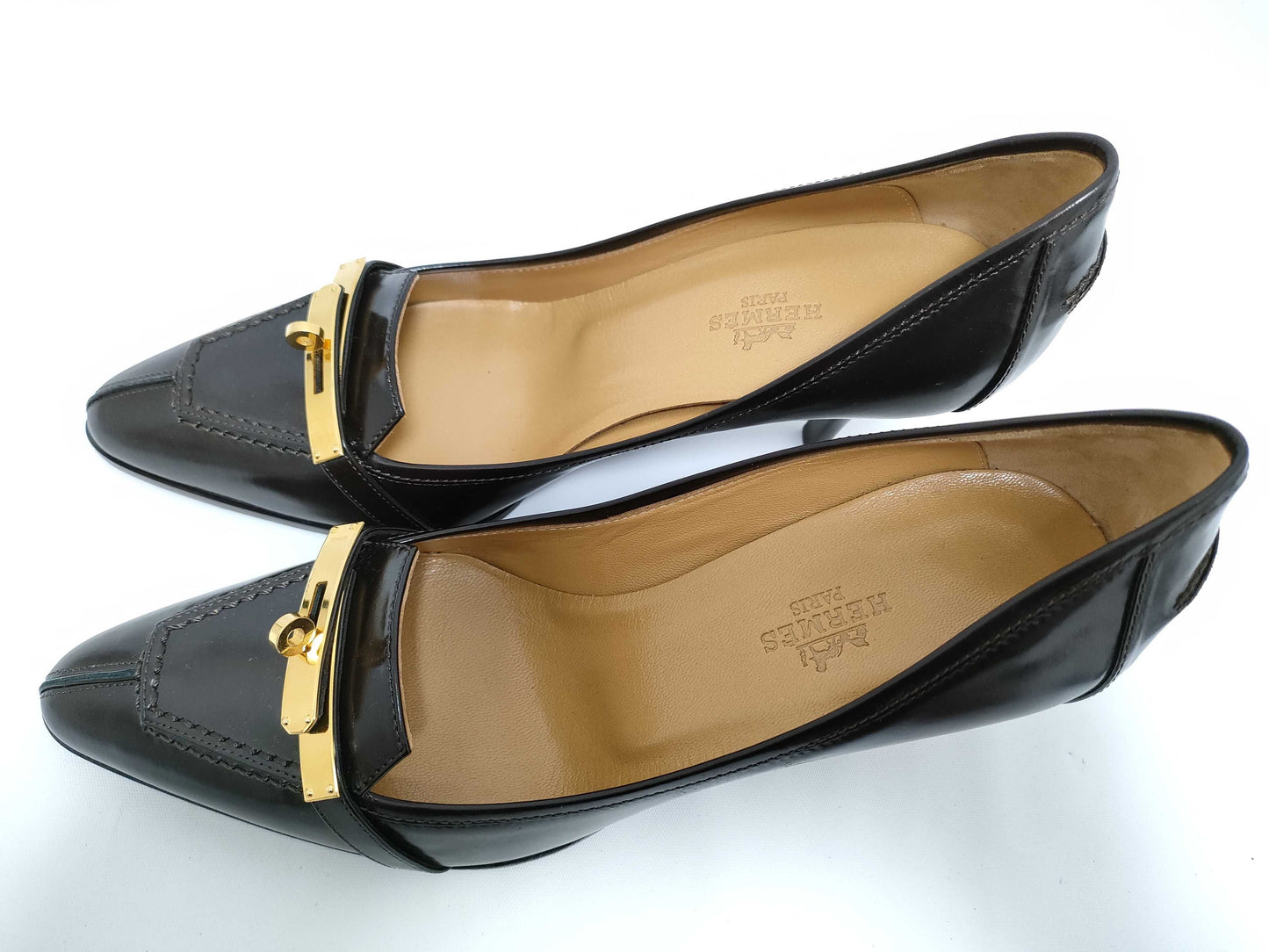 HERMES Kelly Hermes Heel Pumps, Brown Leather, Unused