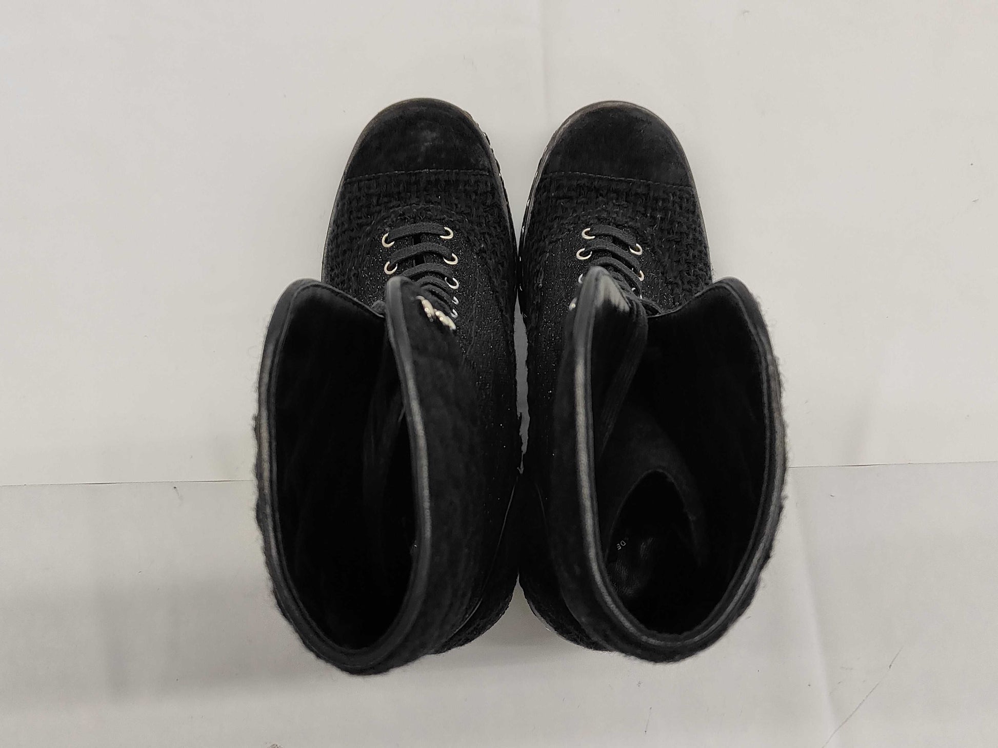 CHANEL Tweed Boots, Black, Chain Sole, Size 38, Other Shoes