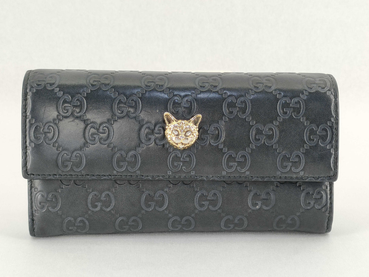 GUCCI GUCCI Gucci Long Wallet Black Cat GG Wallet