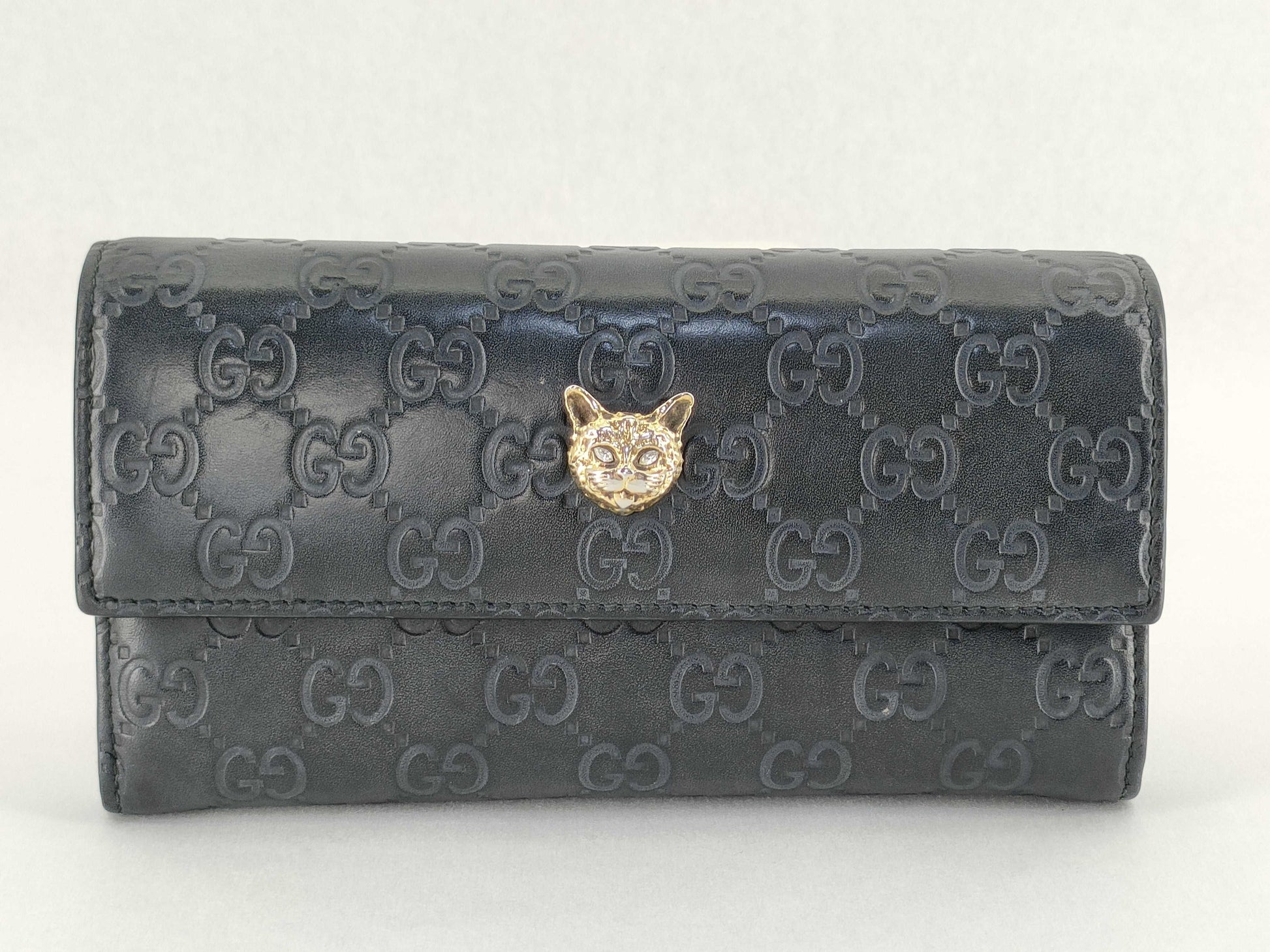 GUCCI GUCCI Gucci Long Wallet Black Cat GG Wallet