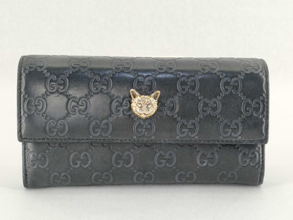 GUCCI GUCCI Gucci Long Wallet Black Cat GG Wallet