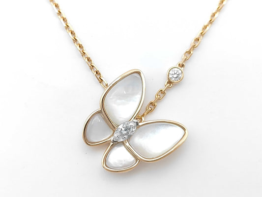 Van Cleef & Arpels de Papillon Shell Diamond Necklace in PG/WG 750, 6.4g 