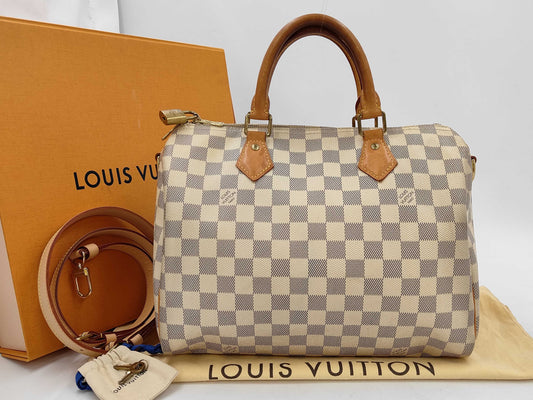 LOUIS VUITTON Damier Azur Louis Vuitton Damier Azur Speedy Bandouliere 30 Boston Bag
