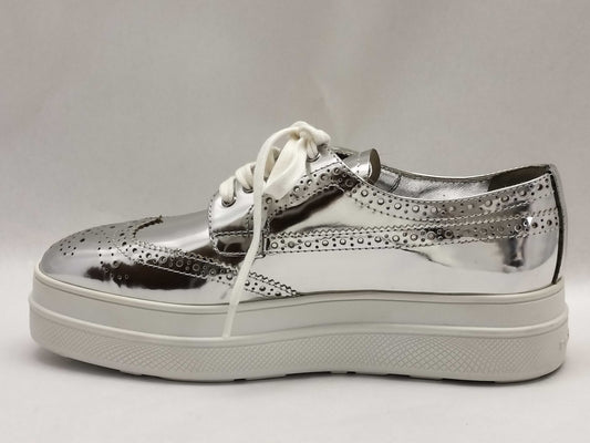 PRADA PRADA Leather Wingtip Sneakers Silver Size 36 1/2