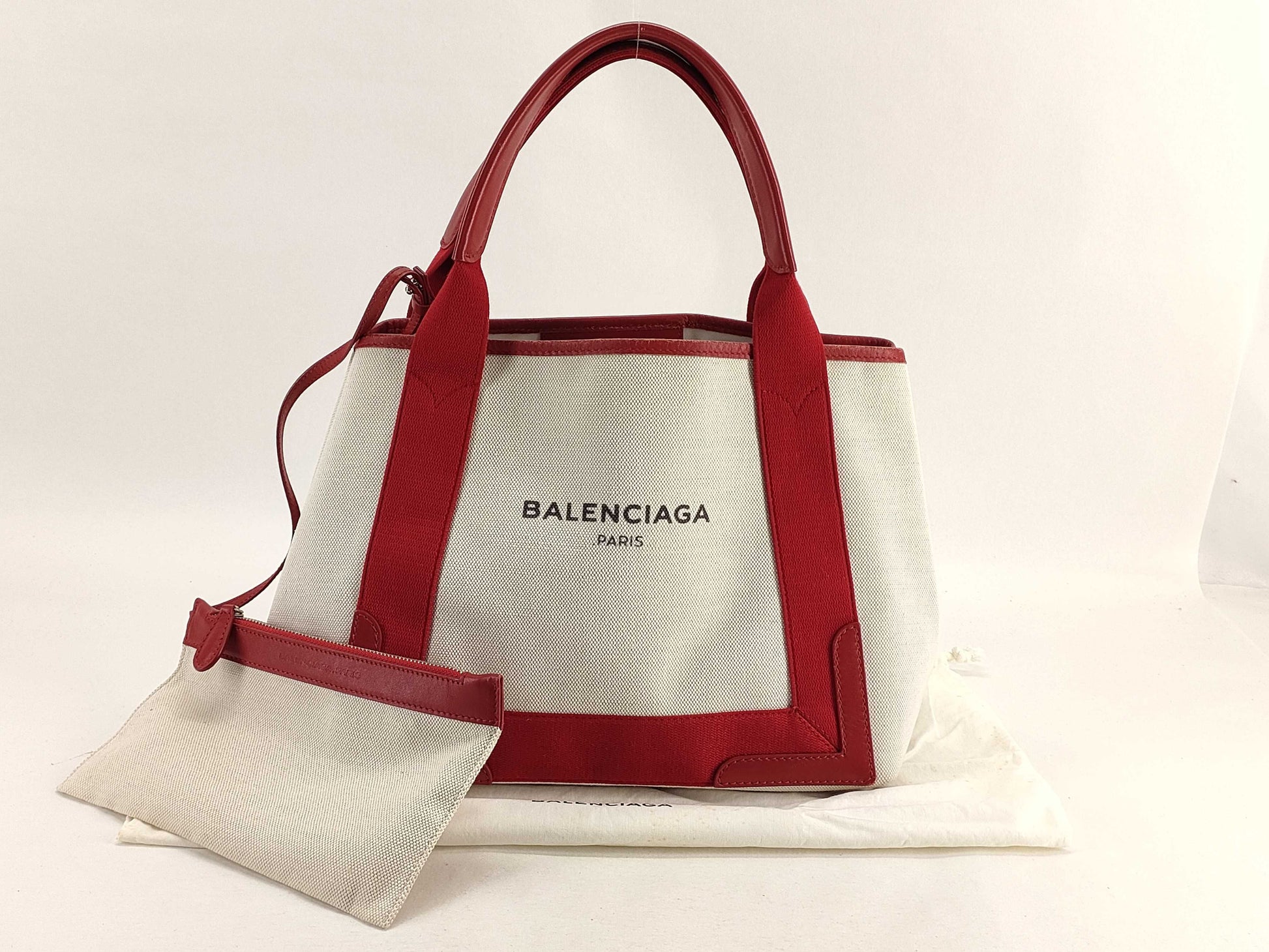 BALENCIAGA Navy Cabas Small Canvas RED Tote Bag 339933