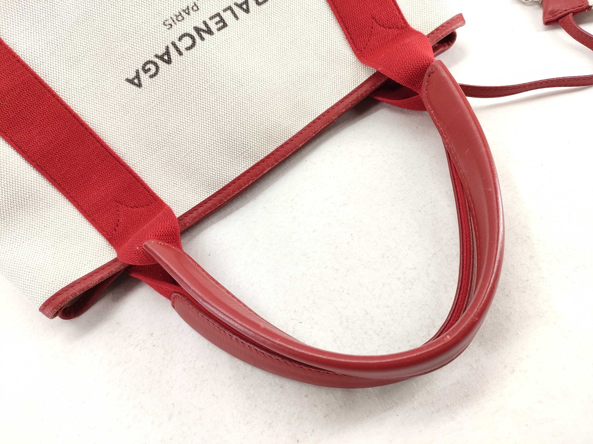 BALENCIAGA Navy Cabas Small Canvas RED Tote Bag 339933