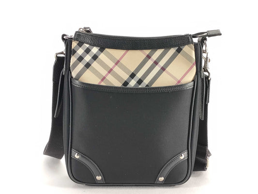 BURBERRY Check Pattern Shoulder Bag Black Shoulder Bag