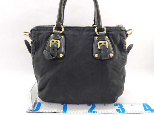 PRADA Nylon Tote Bag with Logo Plate in Black