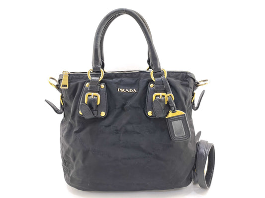 PRADA Nylon Tote Bag with Logo Plate in Black