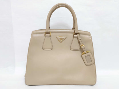 PRADA Galleria Saffiano Leather Handbag in Beige with Cameo Design