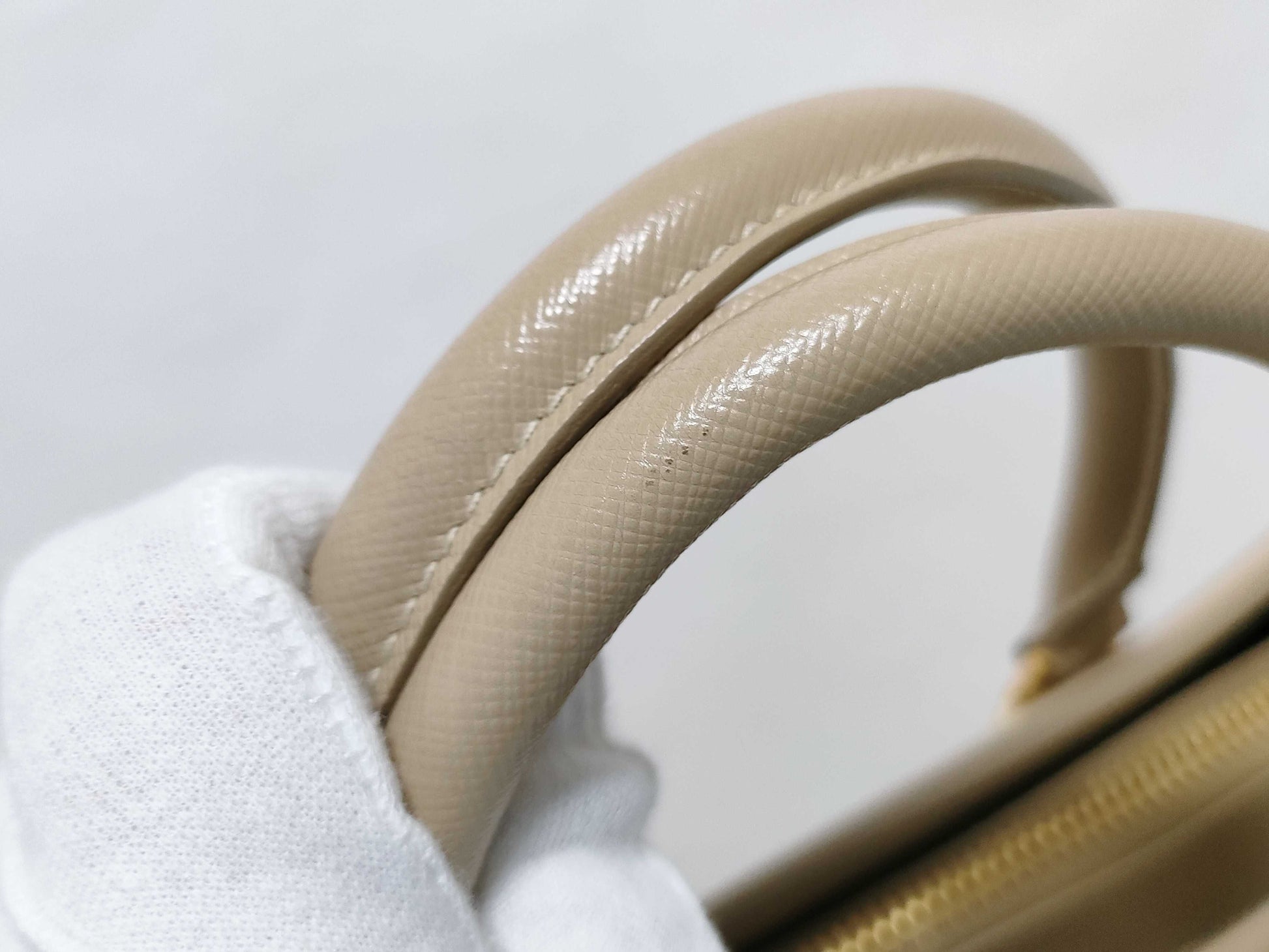 PRADA Galleria Saffiano Leather Handbag in Beige with Cameo Design