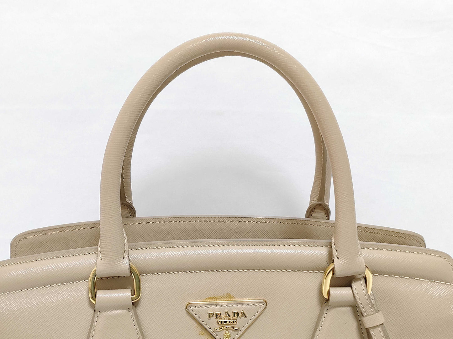 PRADA Galleria Saffiano Leather Handbag in Beige with Cameo Design
