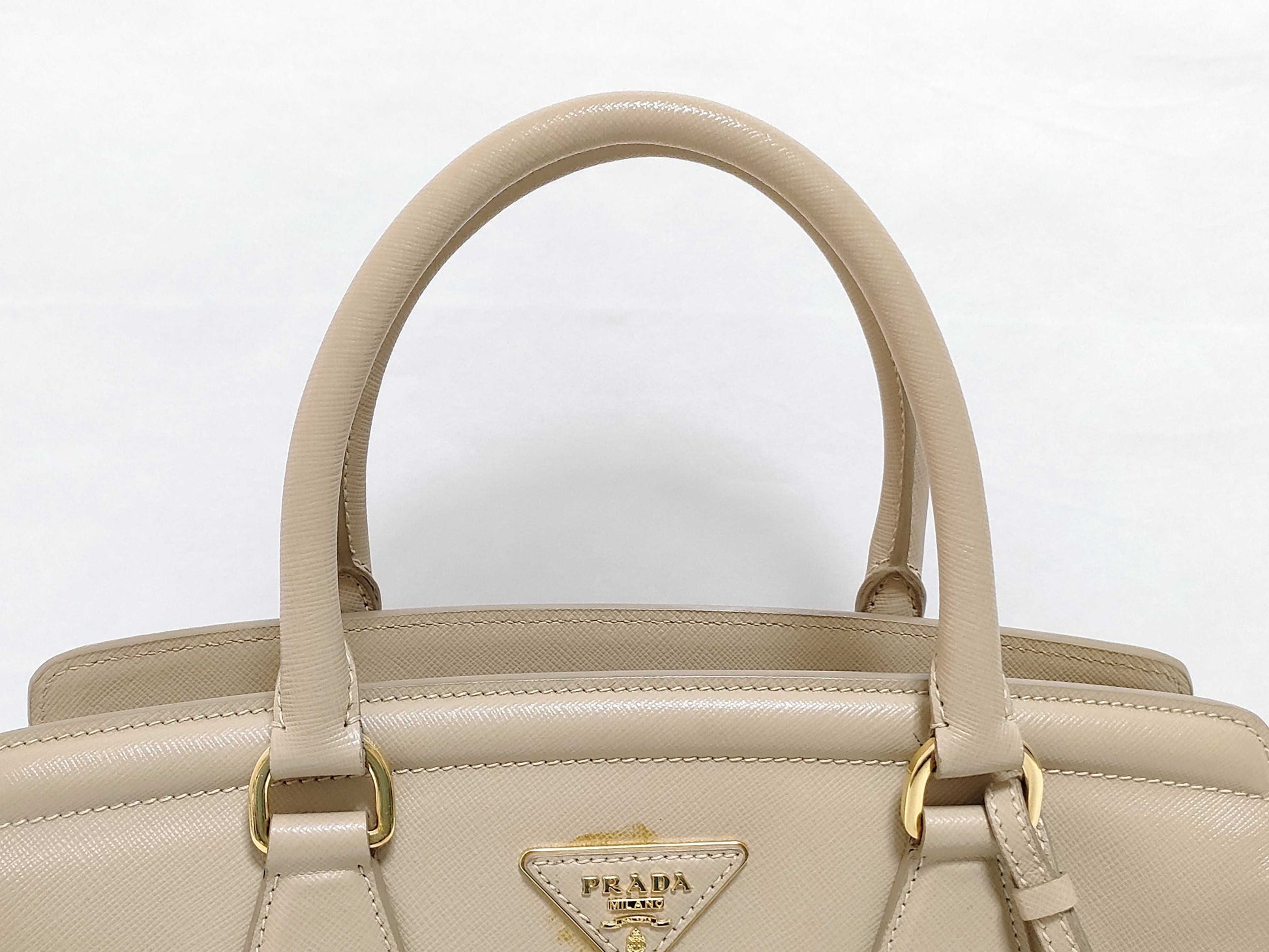 PRADA Galleria Saffiano Leather Handbag in Beige with Cameo Design