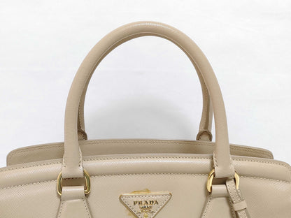 PRADA Galleria Saffiano Leather Handbag in Beige with Cameo Design