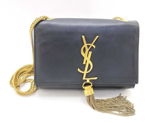 SAINT LAURENT Kate Shoulder Bag with Tassel Chain and YSL Logo, Black