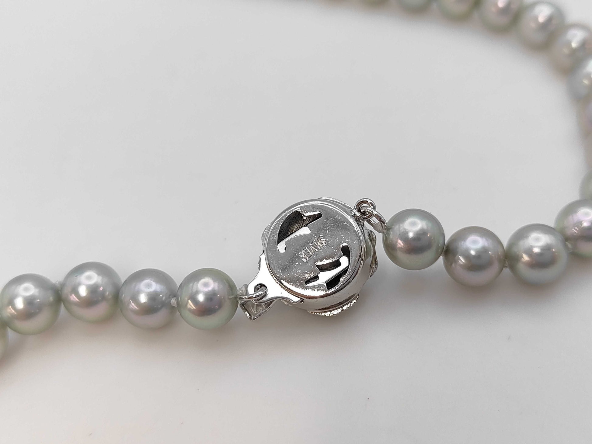 Pearl Necklace, Diameter: Approx. 7.0-7.5mm, Silver, 35.0g 