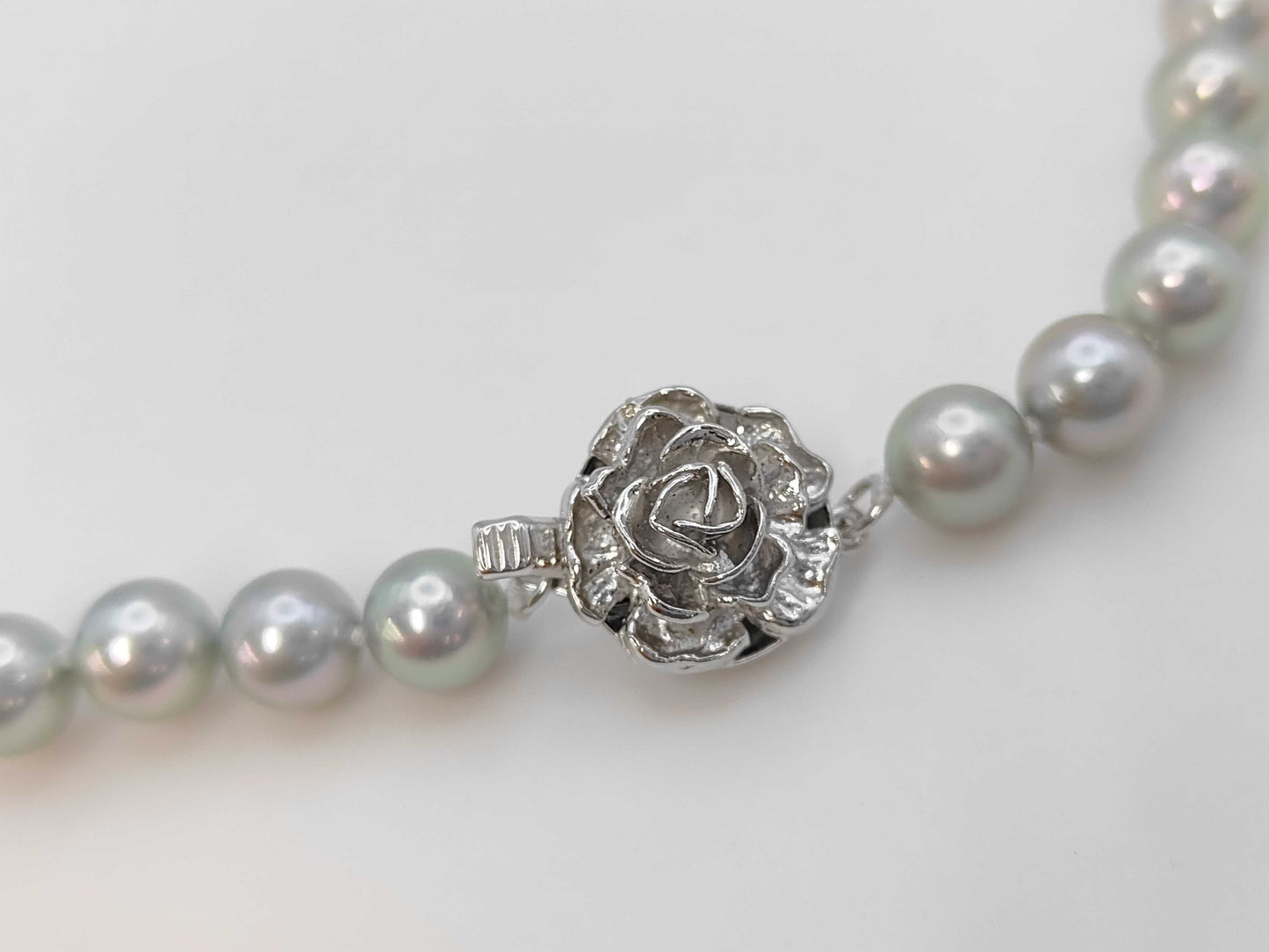 Pearl Necklace, Diameter: Approx. 7.0-7.5mm, Silver, 35.0g 