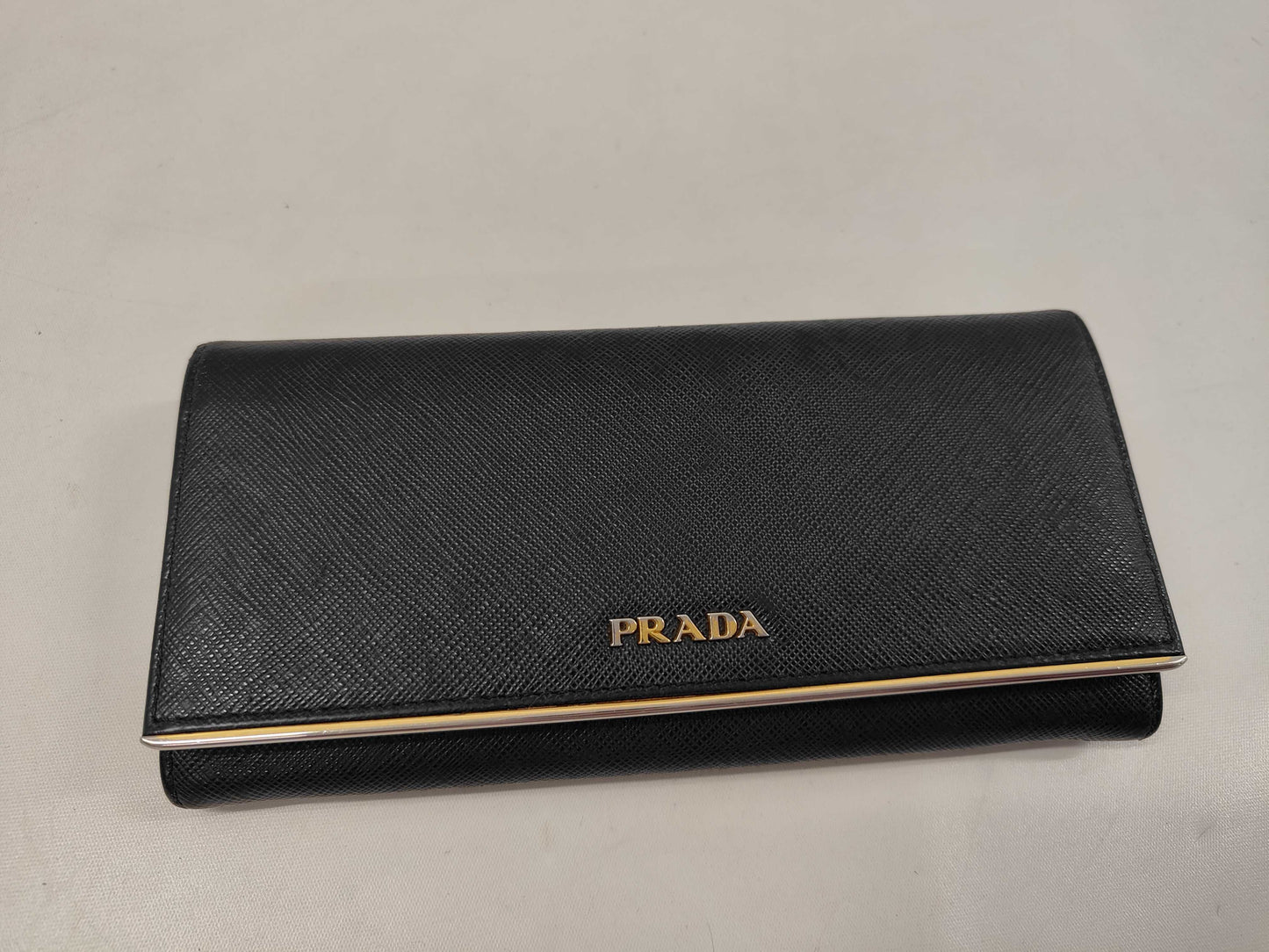 PRADA Prada Long Wallet Black with Gold Hardware and Saffiano Leather
