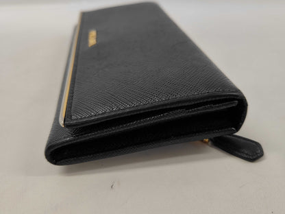 PRADA Prada Long Wallet Black with Gold Hardware and Saffiano Leather