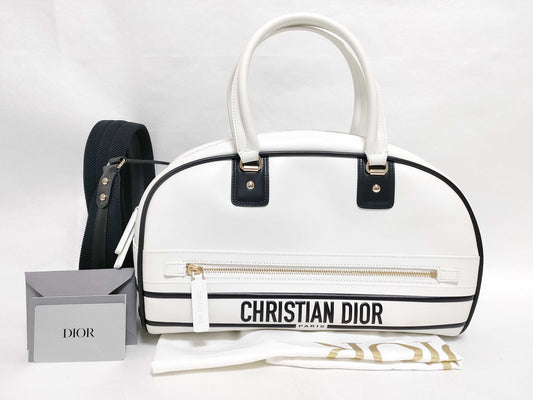 Dior Christian Dior VIBE Calf Leather Bowling Bag White Handbag