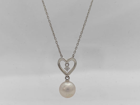 MIKIMOTO Pearl Necklace, Approx. 7.4mm Diameter, Diamond, 18K Gold, 3.0g 