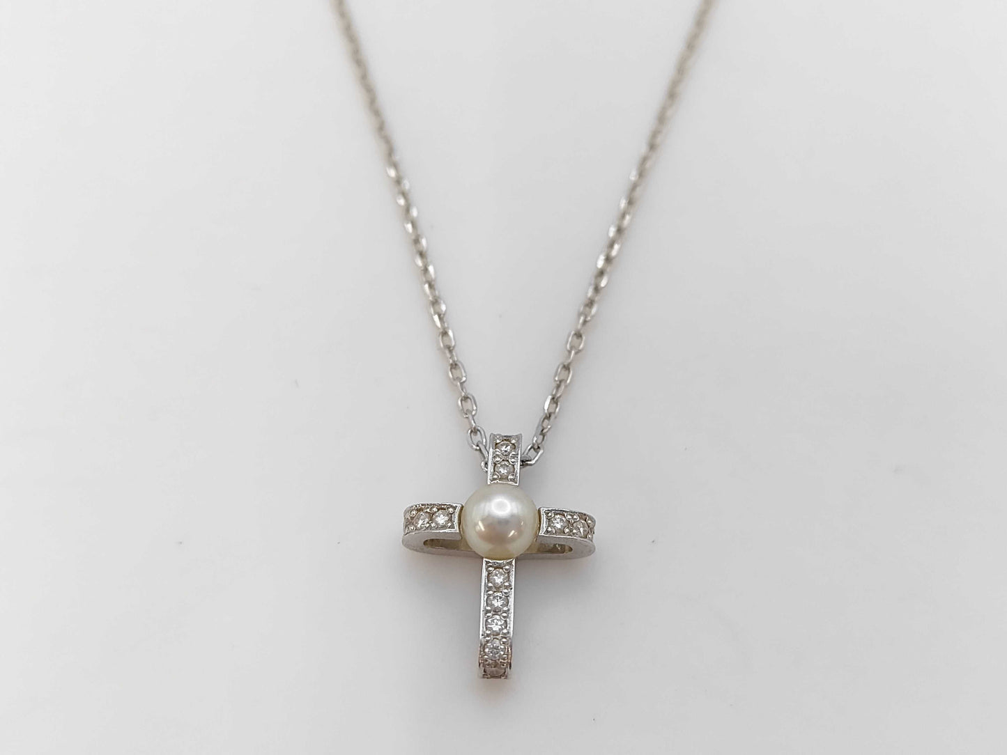 MIKIMOTO Pearl Necklace, Approx. 4.7mm Diameter, Diamond, 18K Gold, 3.5g 