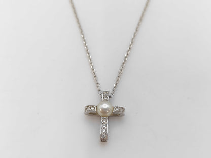 MIKIMOTO Pearl Necklace, Approx. 4.7mm Diameter, Diamond, 18K Gold, 3.5g 