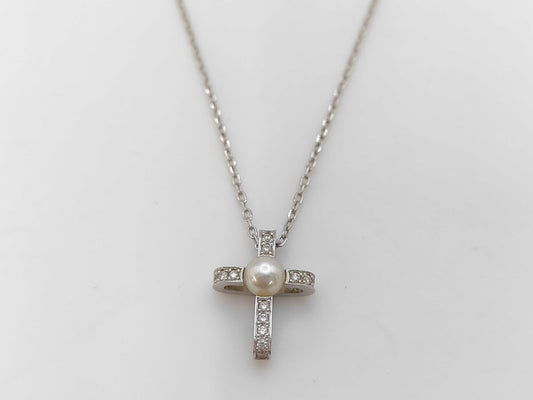 MIKIMOTO Pearl Necklace, Approx. 4.7mm Diameter, Diamond, 18K Gold, 3.5g 