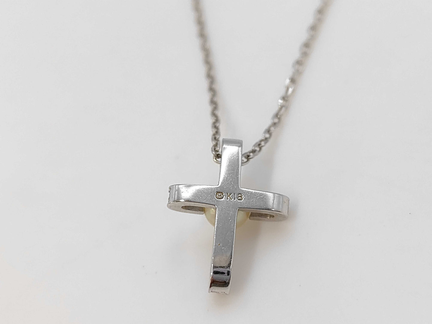 MIKIMOTO Pearl Necklace, Approx. 4.7mm Diameter, Diamond, 18K Gold, 3.5g 