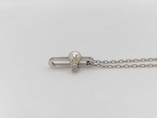 MIKIMOTO Pearl Necklace, Approx. 4.7mm Diameter, Diamond, 18K Gold, 3.5g 