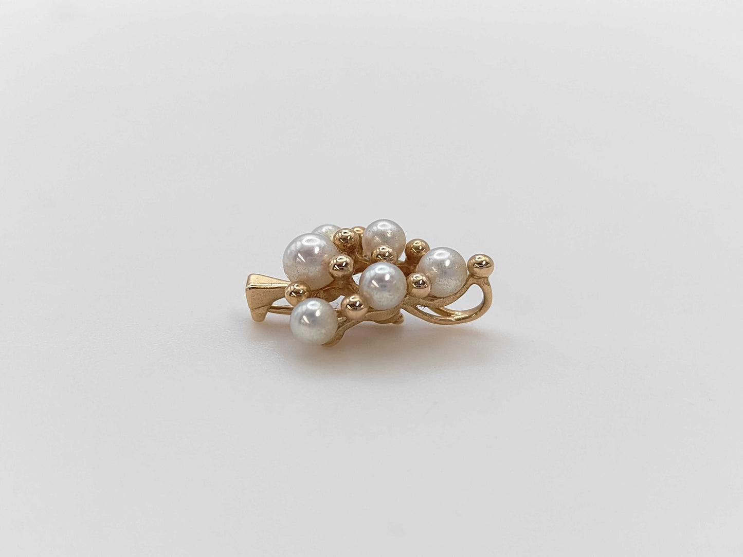 MIKIMOTO Tree Motif Pearl Brooch, Diameter: Approx. 3.5-4.4mm, 18K Gold, 2.9g 