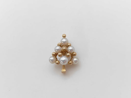 MIKIMOTO Tree Motif Pearl Brooch, Diameter: Approx. 3.5-4.4mm, 18K Gold, 2.9g 