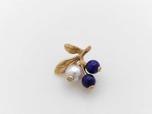 MIKIMOTO Pearl Earrings, Approx. 6.5mm Diameter, Lapis Lazuli, Approx. 5.0mm Diameter x 2, 18K Gold, 3.2g 
