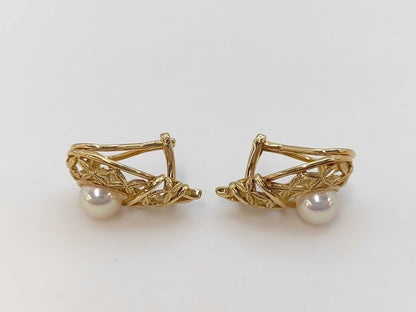 MIKIMOTO Pearl Earrings, Diameter: Approx. 6.7/6.8mm, 18K Gold, 9.3g 