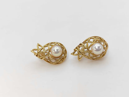 MIKIMOTO Pearl Earrings, Diameter: Approx. 6.7/6.8mm, 18K Gold, 9.3g 