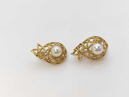 MIKIMOTO Pearl Earrings, Diameter: Approx. 6.7/6.8mm, 18K Gold, 9.3g 