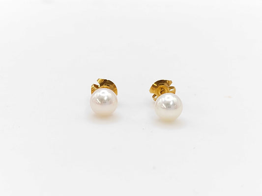 MIKIMOTO Pearl Earrings, Diameter Approx. 6.5mm x 2, 18K Gold, 1.6g 