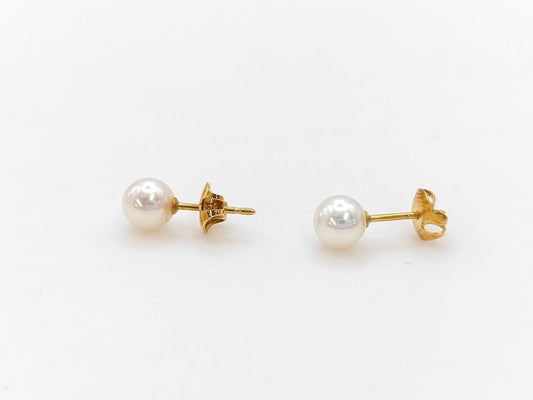 MIKIMOTO Pearl Earrings, Diameter Approx. 6.5mm x 2, 18K Gold, 1.6g 