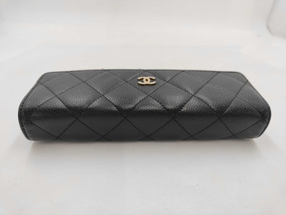 CHANEL Matelasse Caviar Leather Tri-Fold Long Wallet