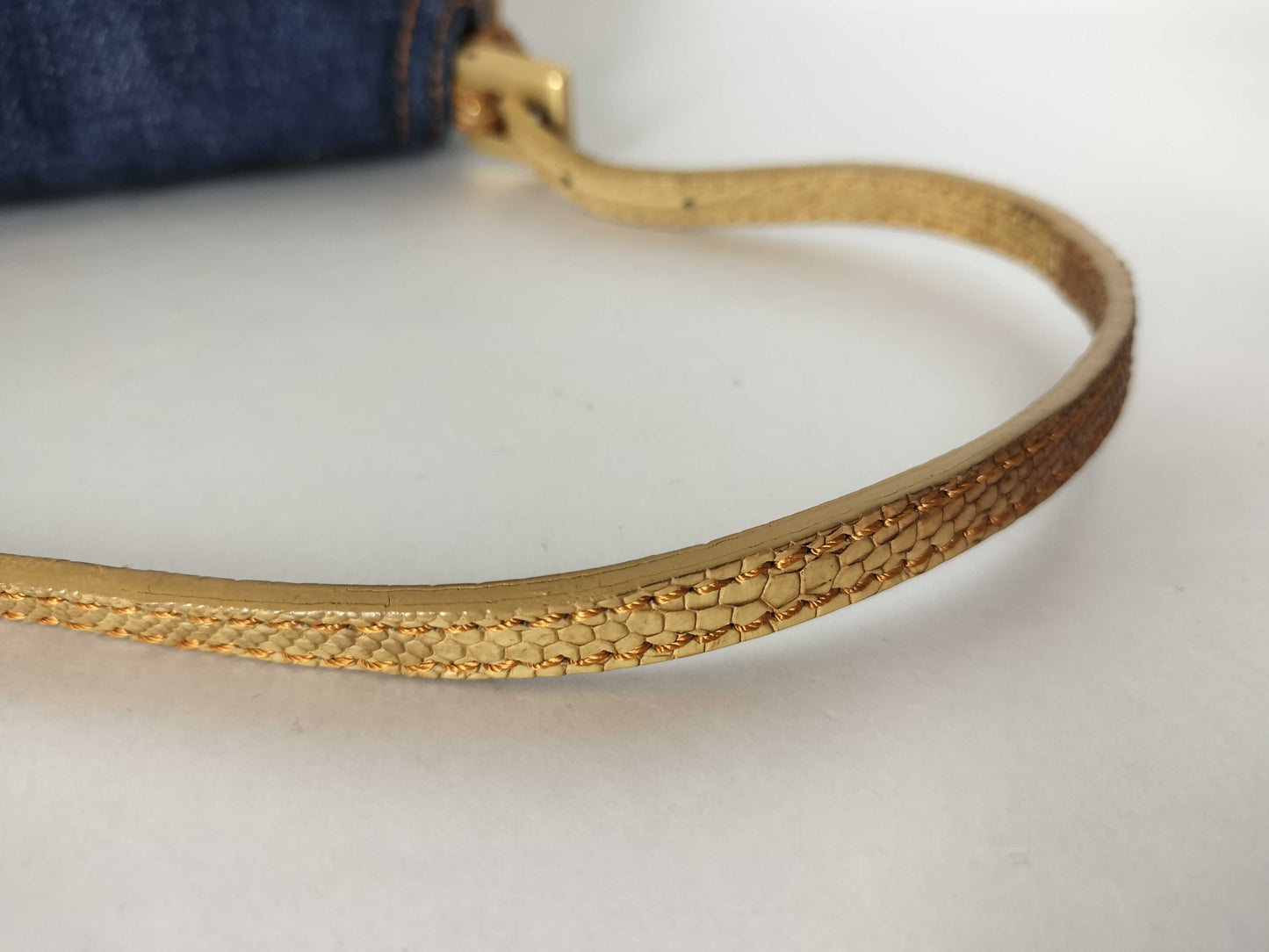 FENDI Mamma Bucket Shoulder Bag Denim Mini Lizard Shoulder Bag