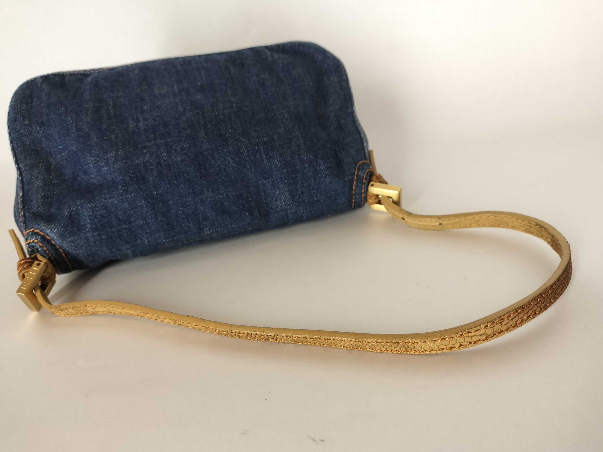 FENDI Mamma Bucket Shoulder Bag Denim Mini Lizard Shoulder Bag