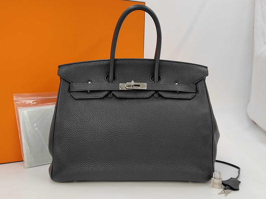 HERMES Birkin 35 Togo Black with Silver Hardware, □N Stamp, Handbag
