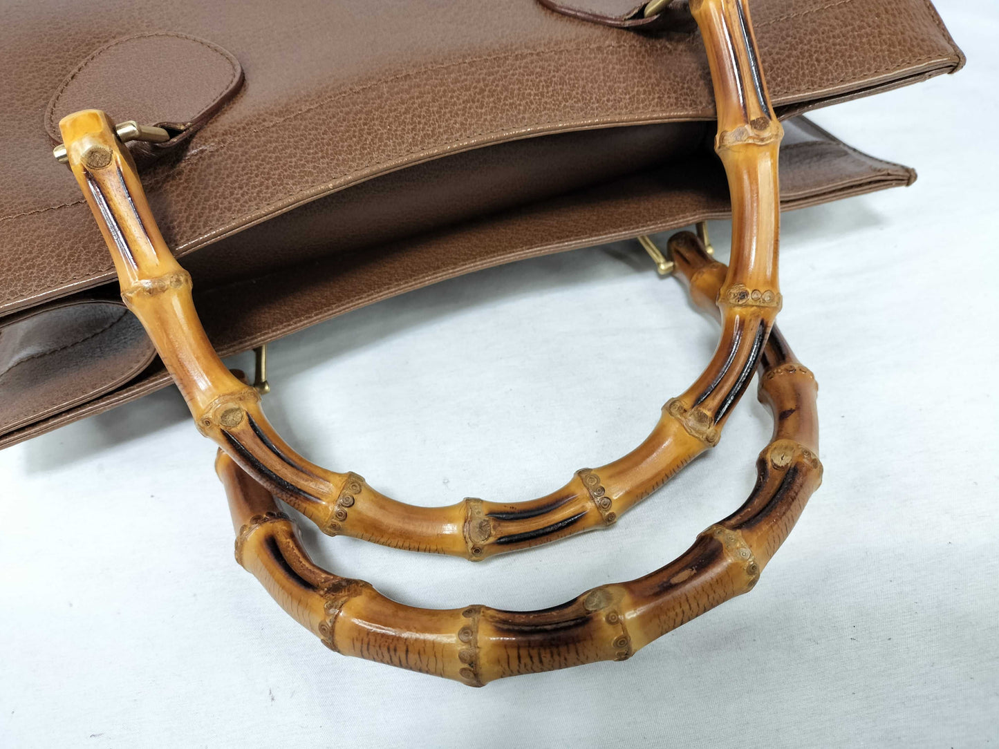 GUCCI Bamboo Handbag Bamboo Handle Leather Brown Tote Bag