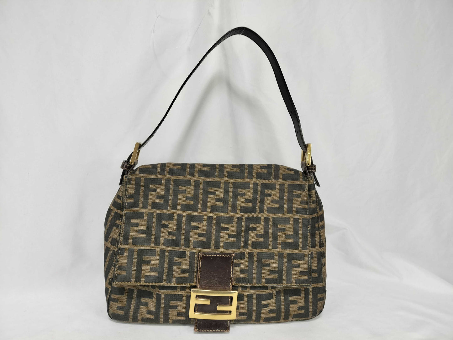 FENDI Mamma Bucket Zucca Shoulder Bag with Gold Hardware
