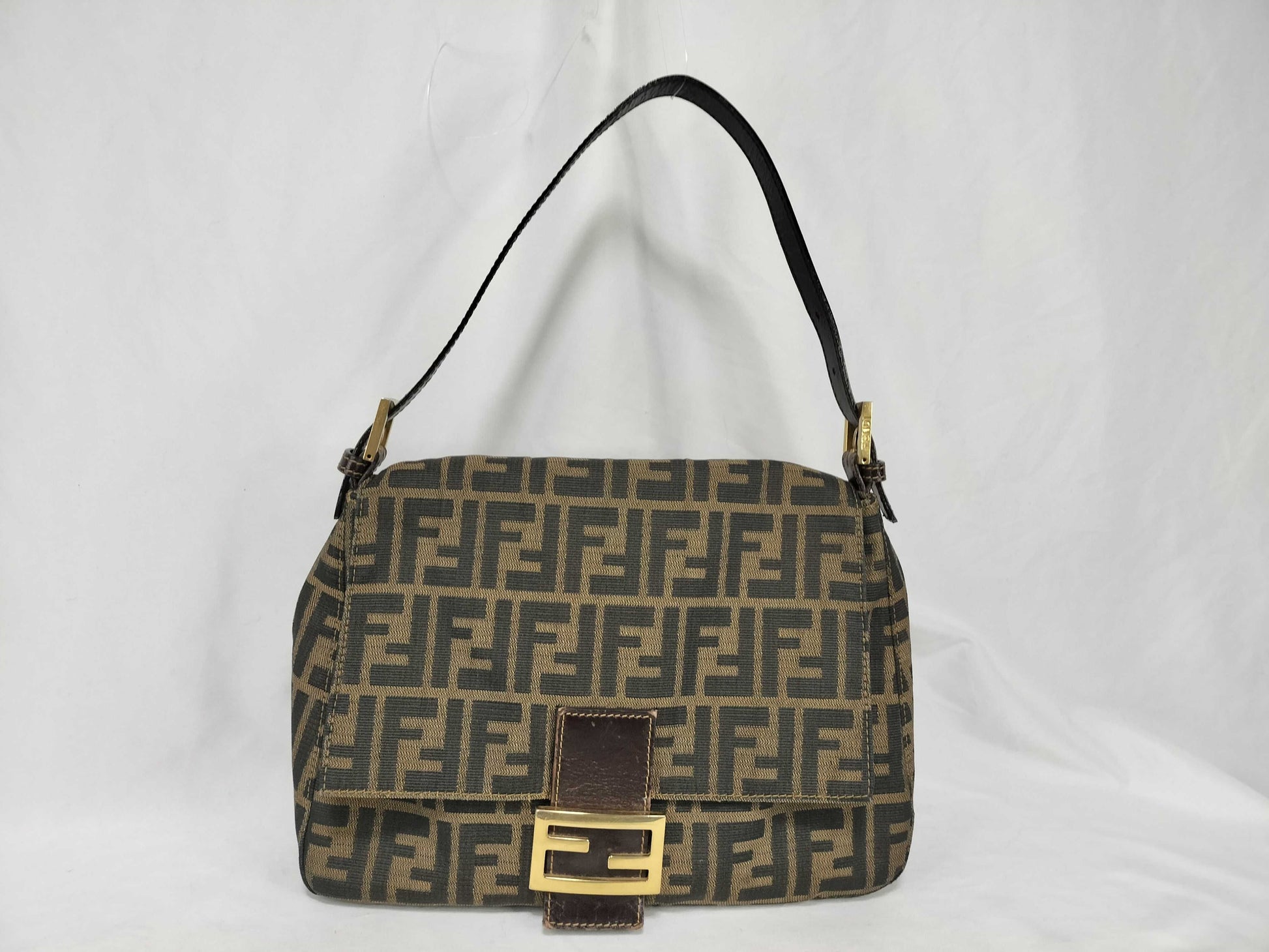 FENDI Mamma Bucket Zucca Shoulder Bag with Gold Hardware