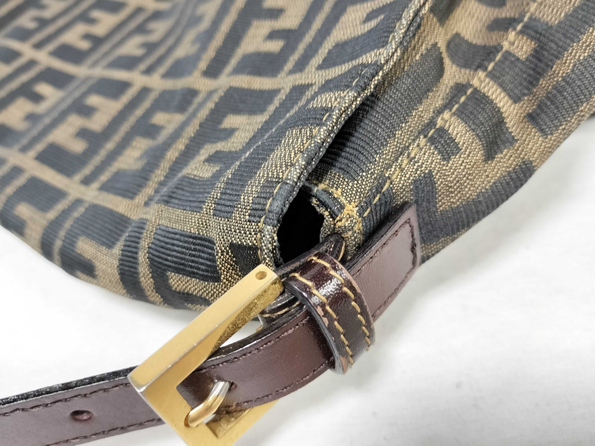 FENDI Mamma Bucket Zucca Shoulder Bag with Gold Hardware